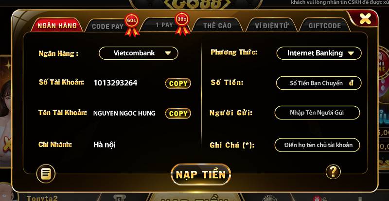 Hướng dẫn nạp và rút tiền trực tuyến dành cho người chơi cấp 100Win - 100Win